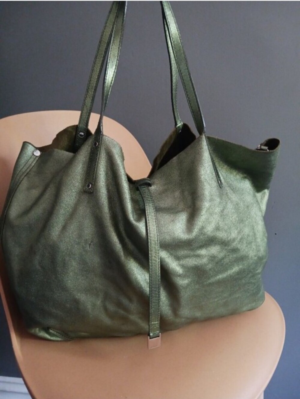 Tiffany & Co Reversible Classic Olive Green Leather Tote Bag
